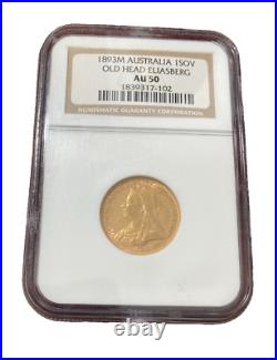 Australia 1893M Gold 1 Sovereign NGC AU50 Victoria Eliasberg Collection