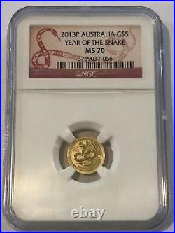 Australia 2013P Year of the Snake $5 1/20 oz Gold Coin NGC MS70