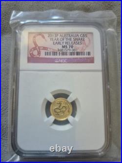 Australia 2013P Year of the Snake Early Releases $5 1/20 oz Gold Coin NGC MS70