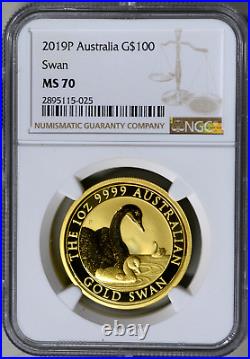 Australia Gold 2019P Swan NGC MS70 $100 Coin. 9999 Fine Nice Coin