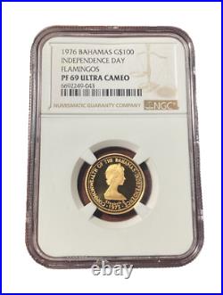 Bahamas 1976 Gold $100 NGC PF69UC Independence Day Flamingos