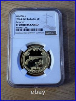 Barbados 2024 S$1 Wild West Revolver Gold Proof Coin NGC PF 70 Ultra Cameo