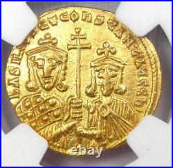 Basil I and Constantine AV Solidus Gold Coin 868-886 AD Certified NGC AU