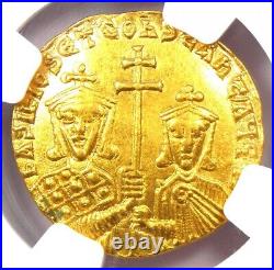Basil I and Constantine AV Solidus Gold Coin 868 AD Certified NGC Choice XF (EF)
