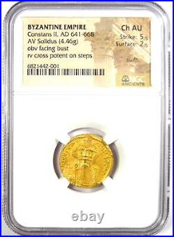 Byzantine Constans II AV Solidus Gold Coin 641-668 AD Certified NGC Choice AU