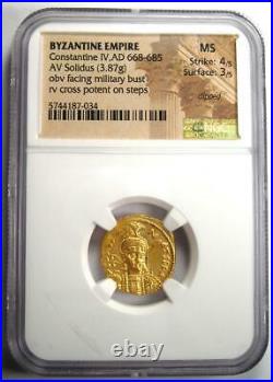Byzantine Constantine IV AV Solidus Gold Coin 668-685 AD. Certified NGC MS (UNC)