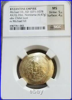 Byzantine Empire Michael VII, Christ Image NGC MS 5/4 Ancient Gold Coin