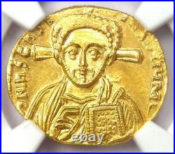 Byzantine Justinian II AV Solidus Christ Gold Coin 705-711 AD NGC MS (UNC)