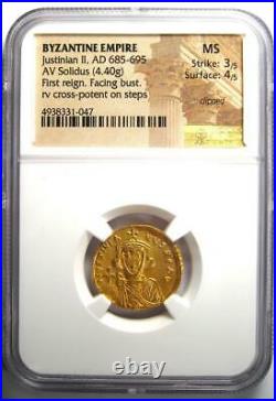 Byzantine Justinian II AV Solidus Gold Coin 685-695 AD. Certified NGC MS (UNC)