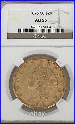 CARSON CITY NGC AU 55- 1876-CC U. S. $20 Double Eagle Gold Coin