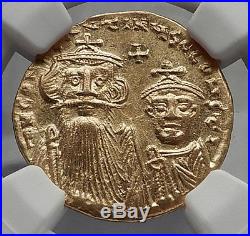 CONSTANS II Pagonatos & Constantine IV Gold Ancient Byzantine Coin NGC MS i58166