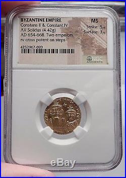CONSTANS II Pagonatos & Constantine IV Gold Ancient Byzantine Coin NGC MS i58166