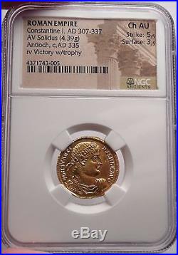 CONSTANTINE the GREAT 335AD NGC Certified Choice AU Ancient Roman Gold Coin Rare