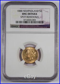 Canada Newfoundland 1888 $2 Gold Coin NGC UNC Scarce Date