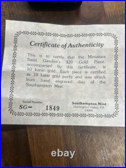 Certified 1907 MCMVII Saint Gaudens Mini 20 Dollar 10k Gold Coin. 16 Grams