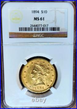 Choice 1894 $10 Liberty Head Gold Eagle MS 61 NGC Early American Gold Coin