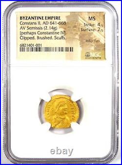 Constans II AV Semssis Gold Byzantine Coin 641-666 AD Certified NGC MS (UNC)