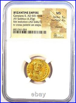 Constans II AV Solidus Gold Coin 641-668 AD. Certified NGC MS (UNC) 5/5 Strike