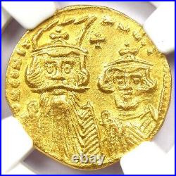 Constans II & Constantine IV AV Solidus Gold Coin 654 AD Certified NGC Choice AU