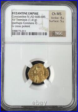 Constantine IV AV Tremissis Gold Byzantine Coin 668-685 AD Certified NGC Ch MS