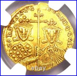 Constantine VII & Romanus II AV Solidus Gold Christ Coin 946 AD NGC Choice XF