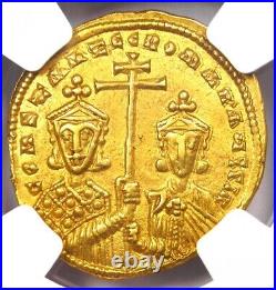 Constantine VII & Romanus I AV Solidus Gold Christ Coin 920 AD NGC Choice XF
