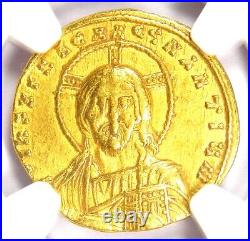 Constantine VII and Romanus II AV Solidus Gold Christ Coin 945 AD NGC XF (EF)