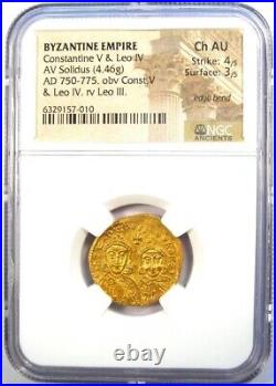 Constantine V and Leo IV AV Solidus Gold Coin 750 AD Certified NGC Choice AU Constantine V and Leo IV AV Solidus Gold Coin 750 AD Certified NGC Choice AU