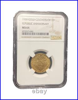 Czechoslovakia 1928 Gold 2 Ducats NGC MS64 Republic Anniversary