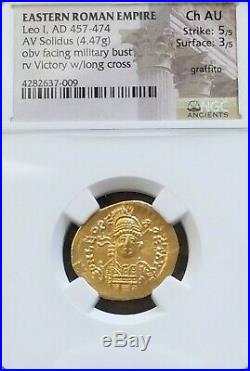 Eastern Roman Empire LEO I Solidus NGC Choice AU 5/3 Ancient Gold Coin