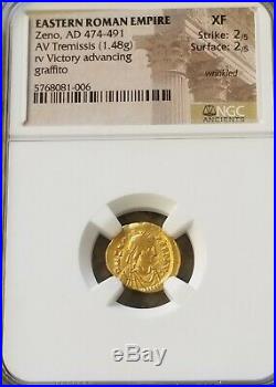 Eastern Roman Empire Zeno Tremissis NGC XF Ancient Gold Coin