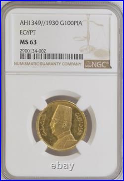 Egypt 1930 Gold 100 Pia King Fuad Ngc Ms 63? Rare Egypt 1930 Gold 100 Pia King Fuad Ngc Ms 63? Rare