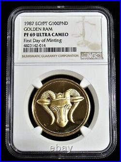 Egypt Gold 100 Pounds Golden Ram 1987 Ngc Pf 69 Ultra Cameo