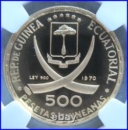 Equatorial Guinea 1970 Gold 500 Pesetas NGC PF-69 Ult. Cameo Abraham Lincoln