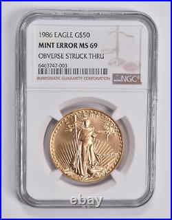 Error MS69 1986 $50 American 1 Oz Gold Eagle OBV Struck Thru NGC 3539
