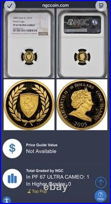 FERRARI 24K Gold Car Logo 2005 Cook Island G$10 Coin PF 67 NGC TOP POP 1/1