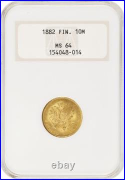 Finland, Gold 10 Markkaa 1882 S Ngc Ms 64, Rare13