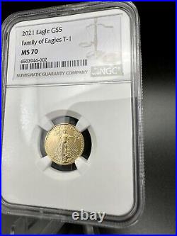 Flawless 2021 Gold Eagle NGC Slabbed and Graded Perfect MS70 $5 Eagle Type 1