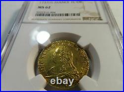 France 1737(9) Gold Coin 1 Louis L'OR NGC Certified MS 62 Top Pop