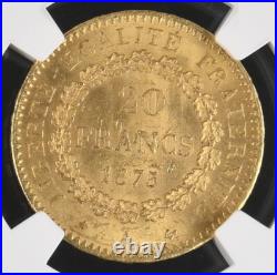 France 1875 A 20 FRANCS 6.45 Gram Gold Coin NGC MS63 GEM BU KM #825 Angel France 1875 A 20 FRANCS 6.45 Gram Gold Coin NGC MS63 GEM BU KM #825 Angel