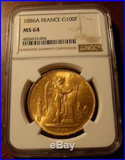 France 1886 A Gold 100 Francs NGC MS64 Angel