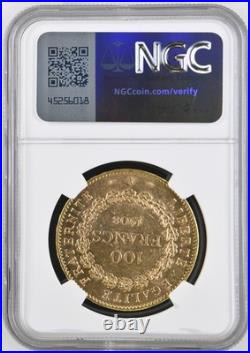 France 1908 A 100 Francs Gold Coin NGC AU58 AU+ Angel KM #858 0.9334 Oz AGW