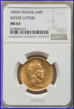 France, Gold 40 Francs 1830 A Ngc Ms 63, Rare7