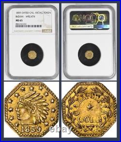 GEM 1859 1/4 California Gold, Oct, Indian Hd / MS65 NGC / American Old West