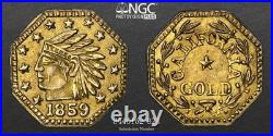 GEM 1859 1/4 California Gold, Oct, Indian Hd / MS65 NGC / American Old West