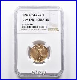 GEM UNC 1986 $10 American Gold Eagle 1/4 Oz Gold NGC 1074