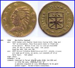 GOLD! 1918 Rd Indian British Columbia Gold 1$ / Greene-440 NGC AU Det