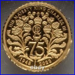 GOLD 1/40 Oz NGC PF70 2023 KING CHARLES III 75th BIRTHDAY, G BRITAIN 0.999 COIN