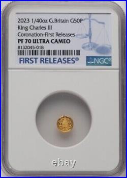 GOLD 1/40 Oz NGC PF70 2023 KING CHARLES III CORONATION G BRITAIN Fine 0.999 COIN