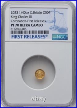 GOLD 1/40 Oz NGC PF70 2023 KING CHARLES III CORONATION G BRITAIN Fine 0.999 COIN